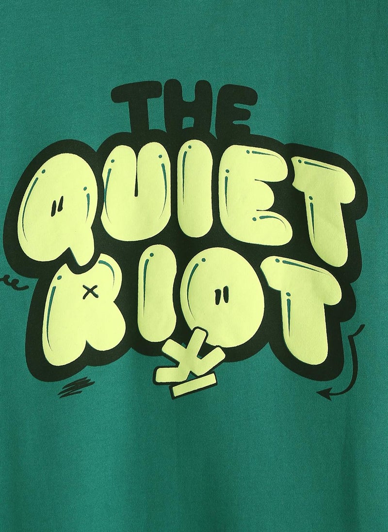 روجن Puff Print Oversized Fit T-Shirt | Green - Image 4